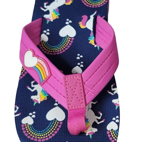 2/$15 Wonder Nation Girls Heart Flip Flops Blue Size 2-3 Slip On Rainbow Unicorn - Picture 3 of 14